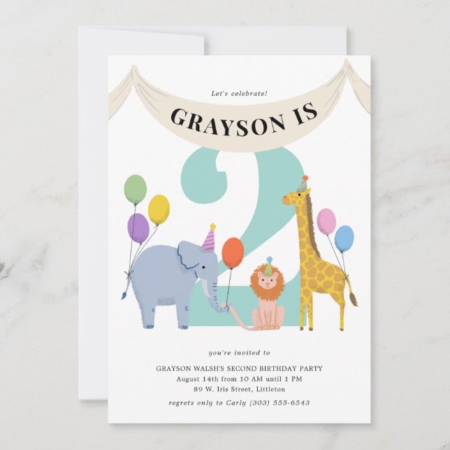 Pastel Safari Animals Kids Birthday Party Invitation (Front)
