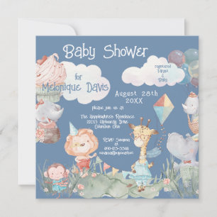 Pastel Safari Animals Personalised Baby Shower Invitation