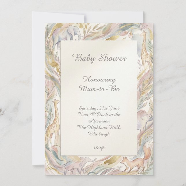Pastel Safari Baby Shower Invitation (Front)