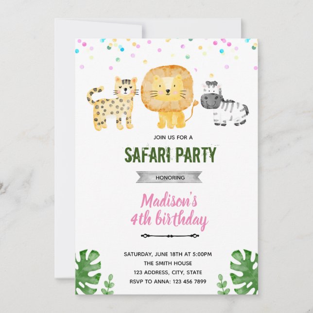 Pastel safari zoo invitation (Front)