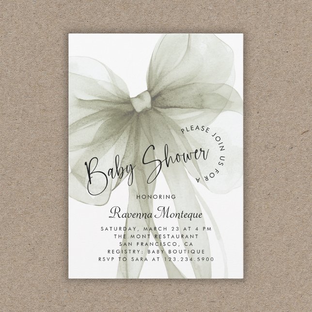 Pastel Sage Bow Coquette Modern Baby Shower  Invitation (Creator Uploaded)