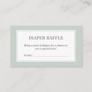 Pastel Sage Green Baby Shower Diaper Raffle Ticket Enclosure Card