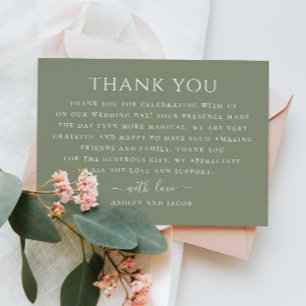 Pastel Sage green minimalist typography wedding Thank You Card