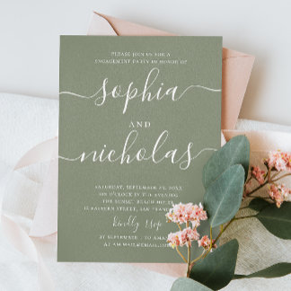 Pastel sage green simple script engagement party invitation