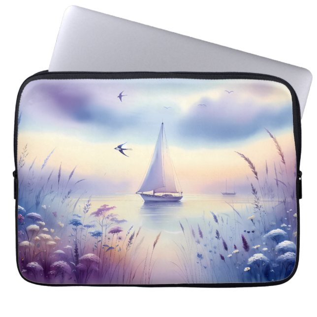 Pastel Sailboat Coastal Dreamscape Laptop Sleeve (Front)