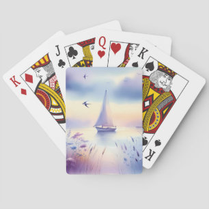 Pastel Sailboat Coastal Dreamscape Playing Cards