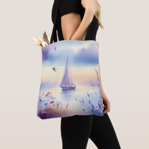 Pastel Sailboat Coastal Dreamscape Tote Bag