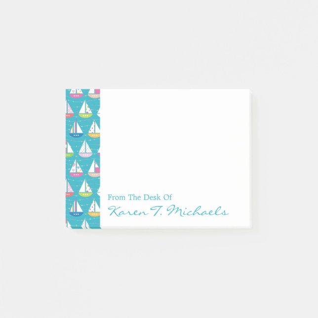 Pastel Sailboat Pattern | Add Your Name Post-it Notes (Front)