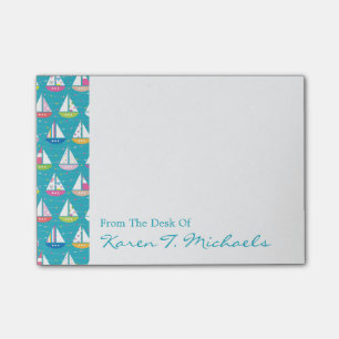 Pastel Sailboat Pattern Add Your Name Post-it Notes