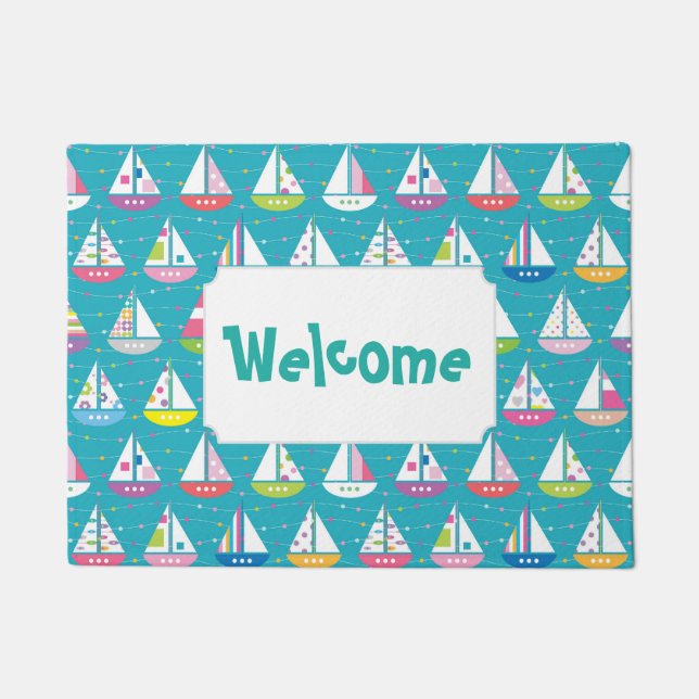 Pastel Sailboat Pattern | Add Your Text Doormat (Front)