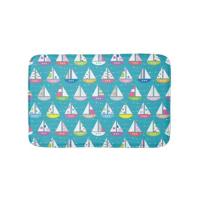 Pastel Sailboat Pattern Bath Mat (Front)