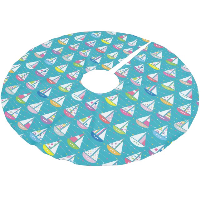 Pastel Sailboat Pattern Brushed Polyester Tree Skirt (Angled)