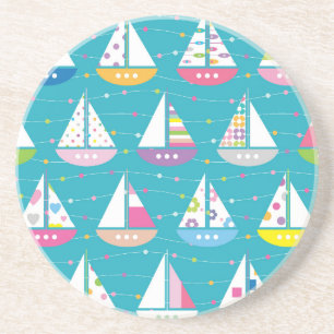 Pastel Sailboat Pattern Coaster