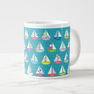 Pastel Sailboat Pattern Large Coffee Mug
