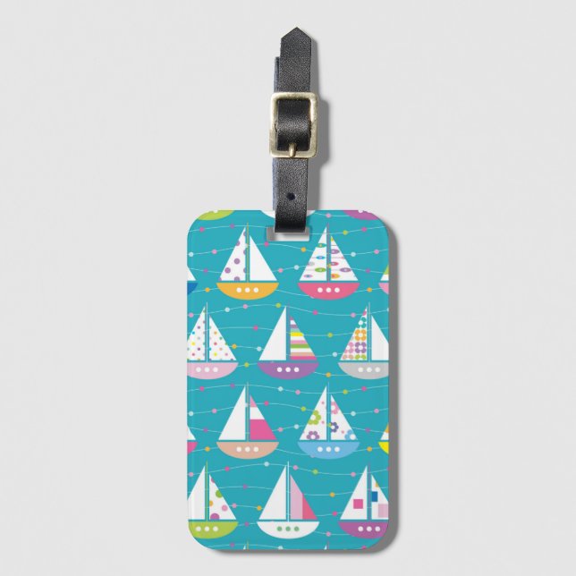 Pastel Sailboat Pattern Luggage Tag (Front Vertical)