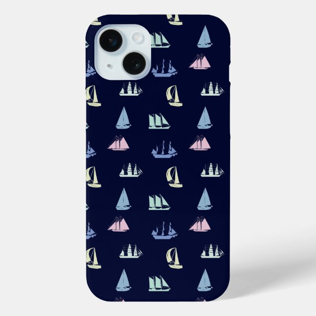 Pastel Sailboat Pattern on Midnight Blue Case-Mate iPhone Case (Back)