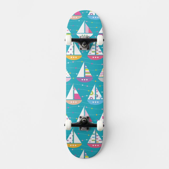 Pastel Sailboat Pattern Skateboard (Front)