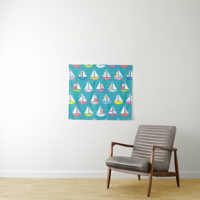 Pastel Sailboat Pattern Tapestry (In Situ (Horizontal))
