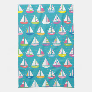 Pastel Sailboat Pattern Tea Towel