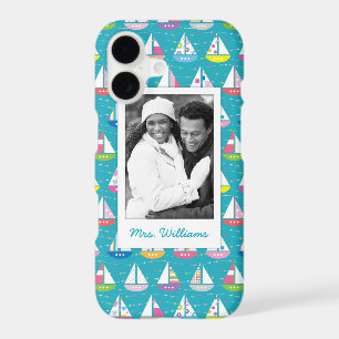 Pastel Sailboat Pattern Your Photo & Name