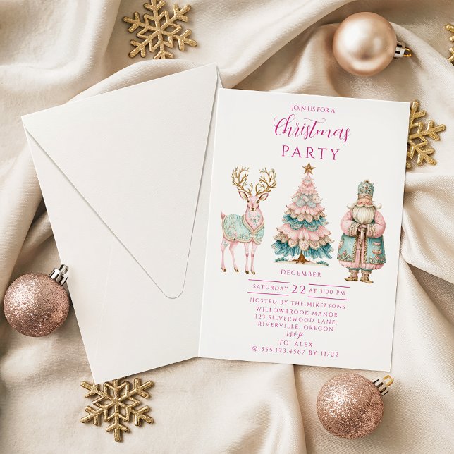 Pastel Santa and Reindeer Christmas Invitation (Creator Uploaded)