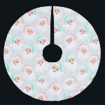 Pastel Santa Claus Faces Vintage Christmas Brushed Polyester Tree Skirt<br><div class="desc">This vintage style Christmas tree skirt features retro illustrations of Santa Claus faces dressed in pretty mint green and pastel pink Santa hats set against a patterned dove grey background.</div>