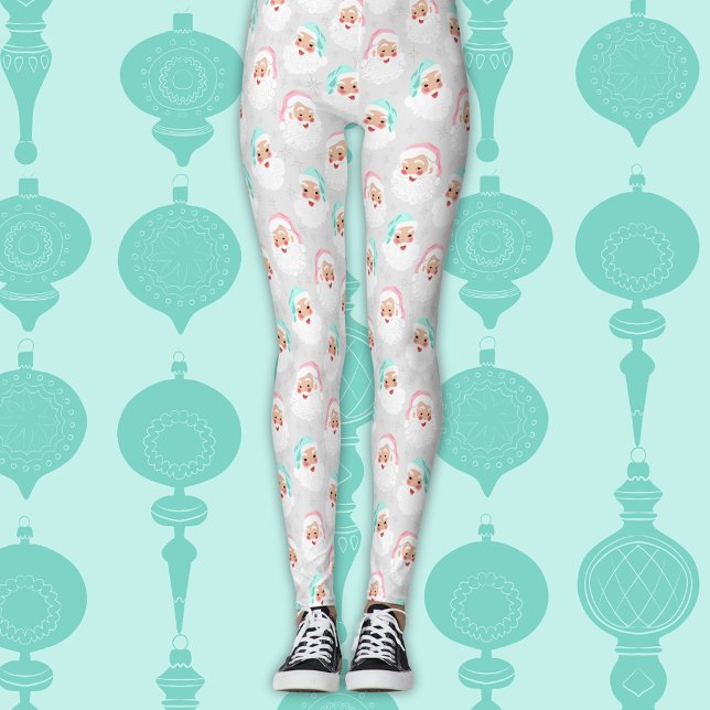 Pastel Santa Claus Faces Vintage Christmas Leggings (Creator Uploaded)