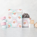 Pastel Santa Claus Faces Vintage Christmas Wrapping Paper<br><div class="desc">This vintage style wrapping paper features retro illustrations of Santa Claus faces dressed in pretty mint green and pastel pink Santa hats set against a patterned dove grey background.</div>