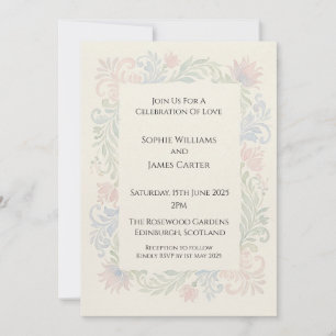 Pastel Scroll Floral Wedding Invitation