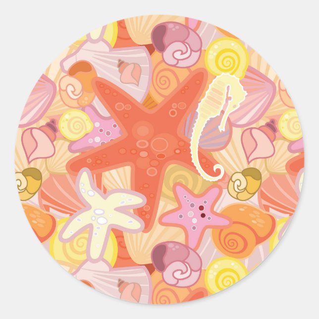 Pastel Sea Creature Pattern Classic Round Sticker (Front)