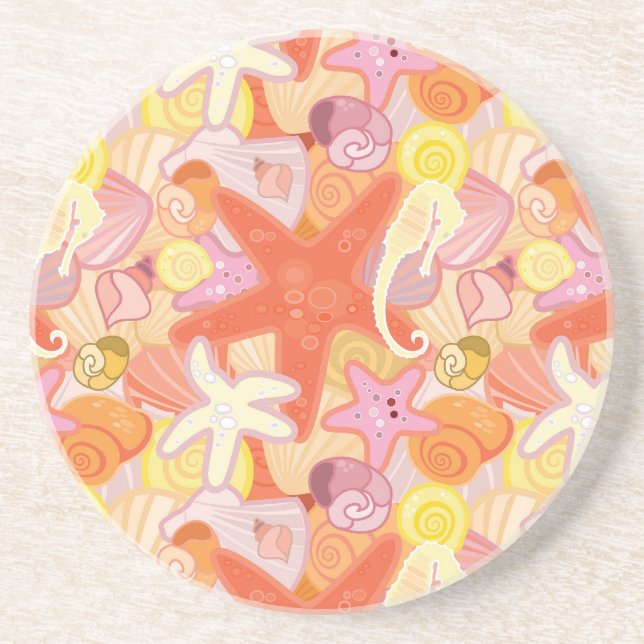 Pastel Sea Creature Pattern Coaster (Front)