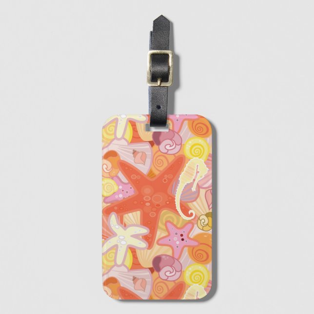 Pastel Sea Creature Pattern Luggage Tag (Front Vertical)