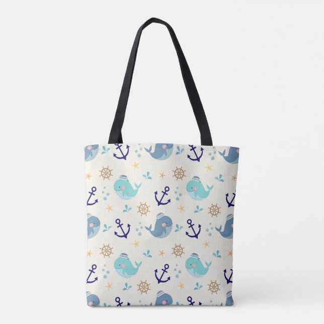 Pastel Sea Creatures – Cute Ocean Animal Pattern  Tote Bag (Back)