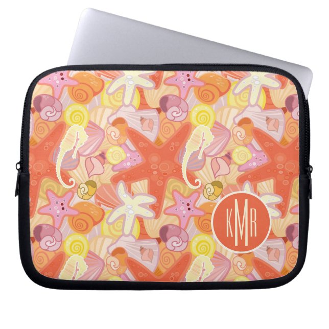 Pastel Sea Creatures | Monogram Laptop Sleeve (Front)