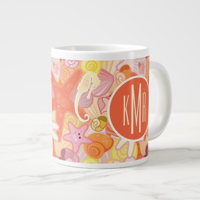 Pastel Sea Creatures | Monogram Large Coffee Mug (Front Right)