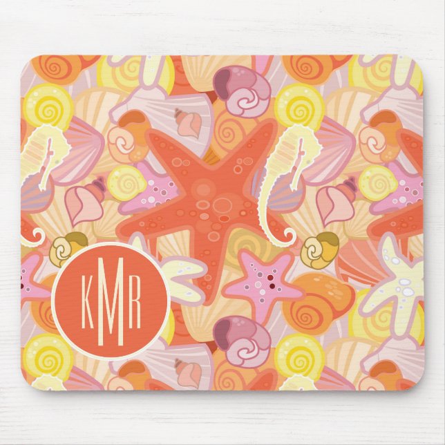 Pastel Sea Creatures | Monogram Mouse Pad (Front)
