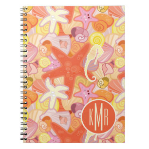 Pastel Sea Creatures   Monogram Spiral Notebook