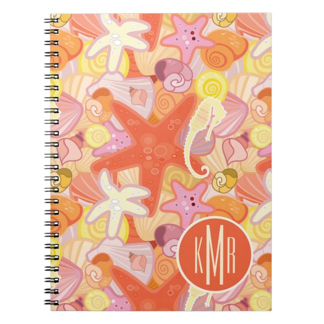 Pastel Sea Creatures | Monogram Spiral Notebook (Front)