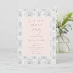 Pastel Sea You Soon Baby Ocean Stamps Baby Shower Invitation