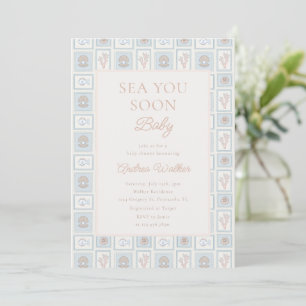 Pastel Sea You Soon Baby Ocean Stamps Baby Shower Invitation