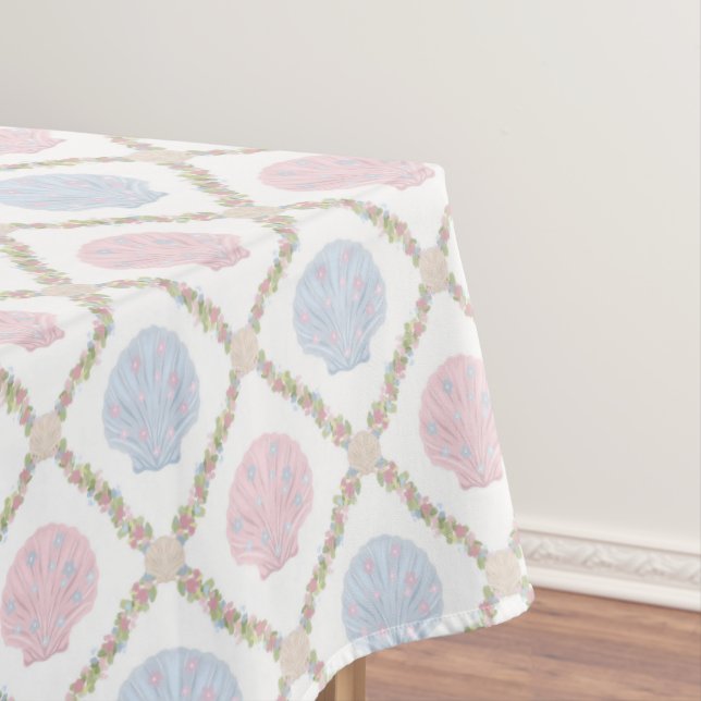 Pastel Seashell Coastal Beach Lattice Pattern Tablecloth (In Situ)