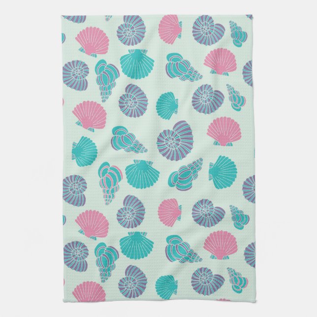 Pastel Seashell Pattern 1 Tea Towel (Vertical)