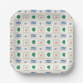 Pastel Seashell Pattern Coastal Boho Modern Paper Plate