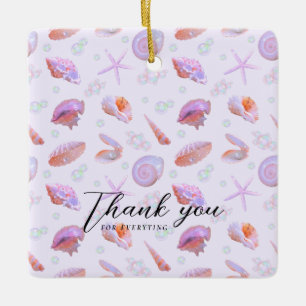 Pastel Seashell Pattern with Custom Text Ceramic Ornament