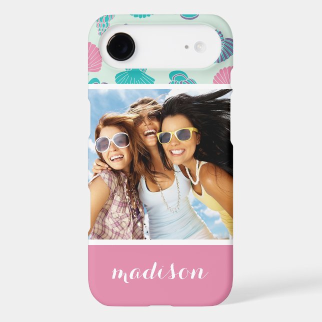 Pastel Seashell Pattern | Your Photo & Name Case-Mate iPhone Case (Back)