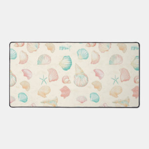 Pastel Seashell Starfish Blue Peach Coastal Desk Mat