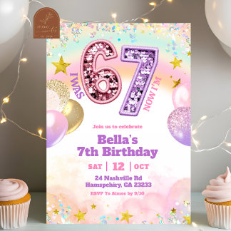Pastel Sequin Glitter 67 Girl Birthday Invitation