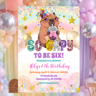 Pastel Sequin Glitter Capybara Birthday Invitation