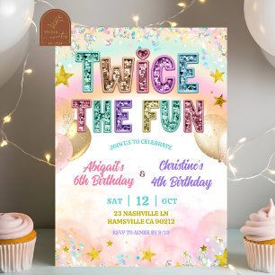 Pastel Sequin Glitter Double Birthday Invitation