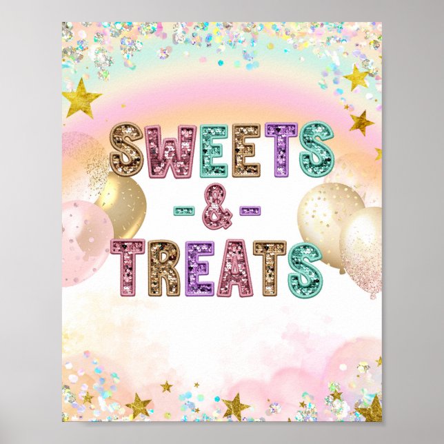 Pastel Sequin Glitter Double Birthday Party Sign (Front)